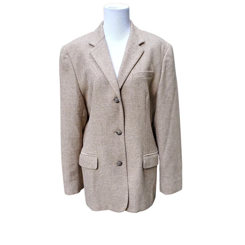 Ralph Lauren Tweed Blazer Jacket Equestrian Academia Preppy Tan Wool Blend 16